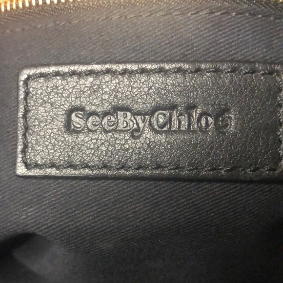 SEE BY CHLOE “COLLINS” Black Leather Saddlebag. Gold studs & leather tassels. - Picture 6 of 15